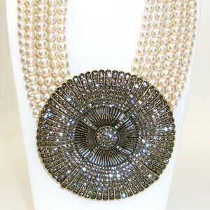 Heidi Daus Swarovski Crystal Belgian Disc Pendant 6-Strand Faux Pearl Necklace